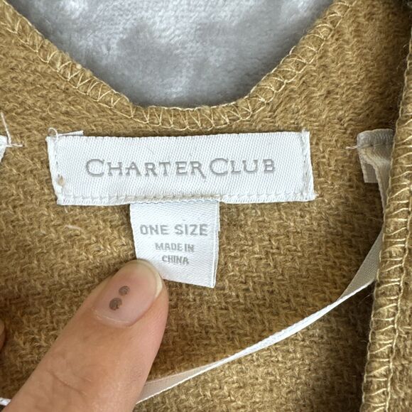 Charter Club Poncho Shawl Women's One Size‎ Tan/Cream Plaid Throw Fox Pin (0806) - Picture 3 of 10